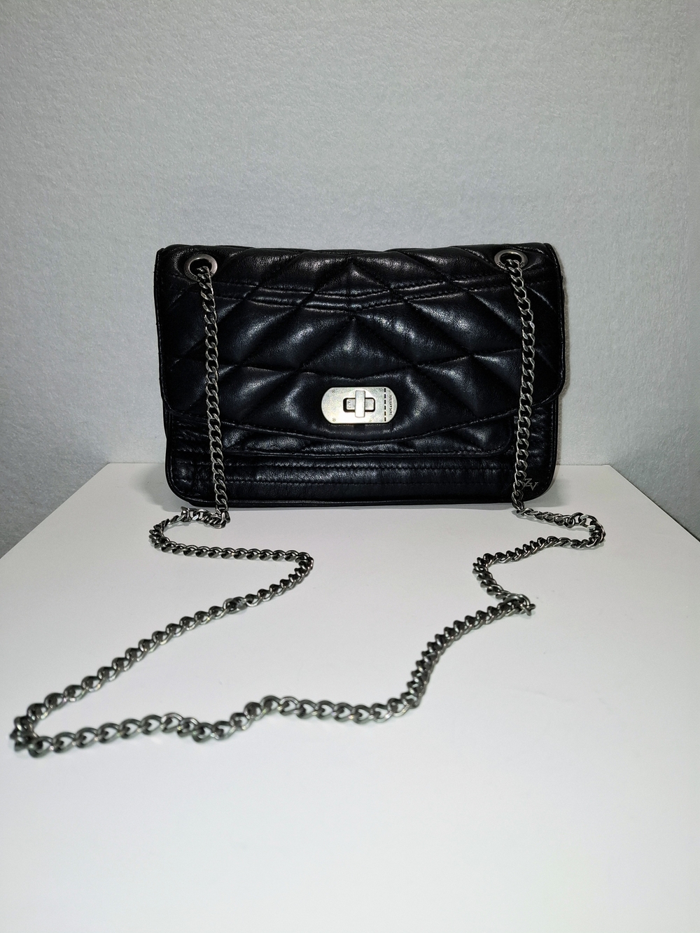 Zadig & Voltaire Black Quilted Shoulder Bag with Silver Chain